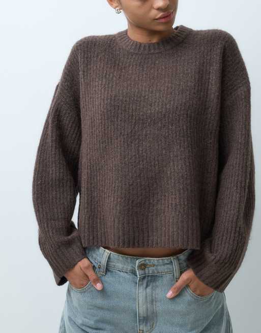 JJXX pull court côtelé duveteux marron, 2 de 5