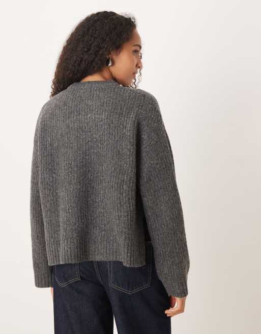 JJXX - Pull oversize coupe carrée en maille - Gris foncé, 4 de 4
