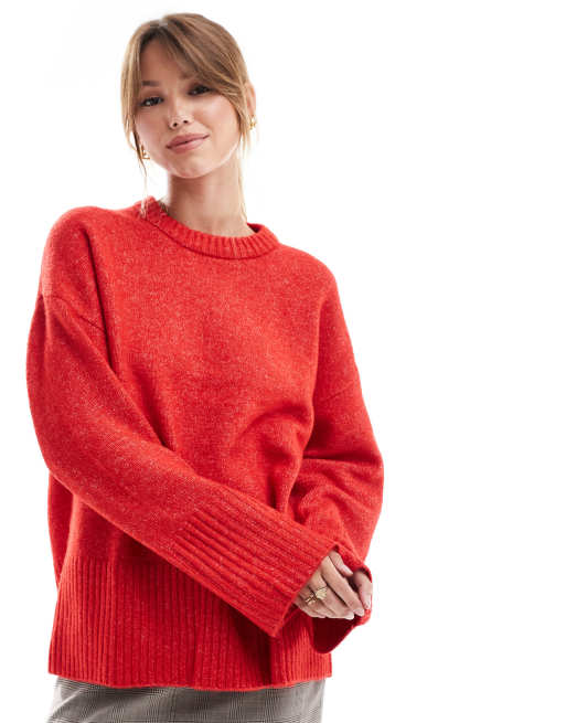 JJXX Pull oversize en maille texturee Rouge