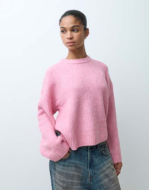 JJXX puszysty krótki prążkowany sweter w jasnoróżowym kolorze, 5 z 5
