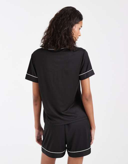 JJXX pyjamasæt med top og shorts med revers og kontrastkant i sort, 4 af 4