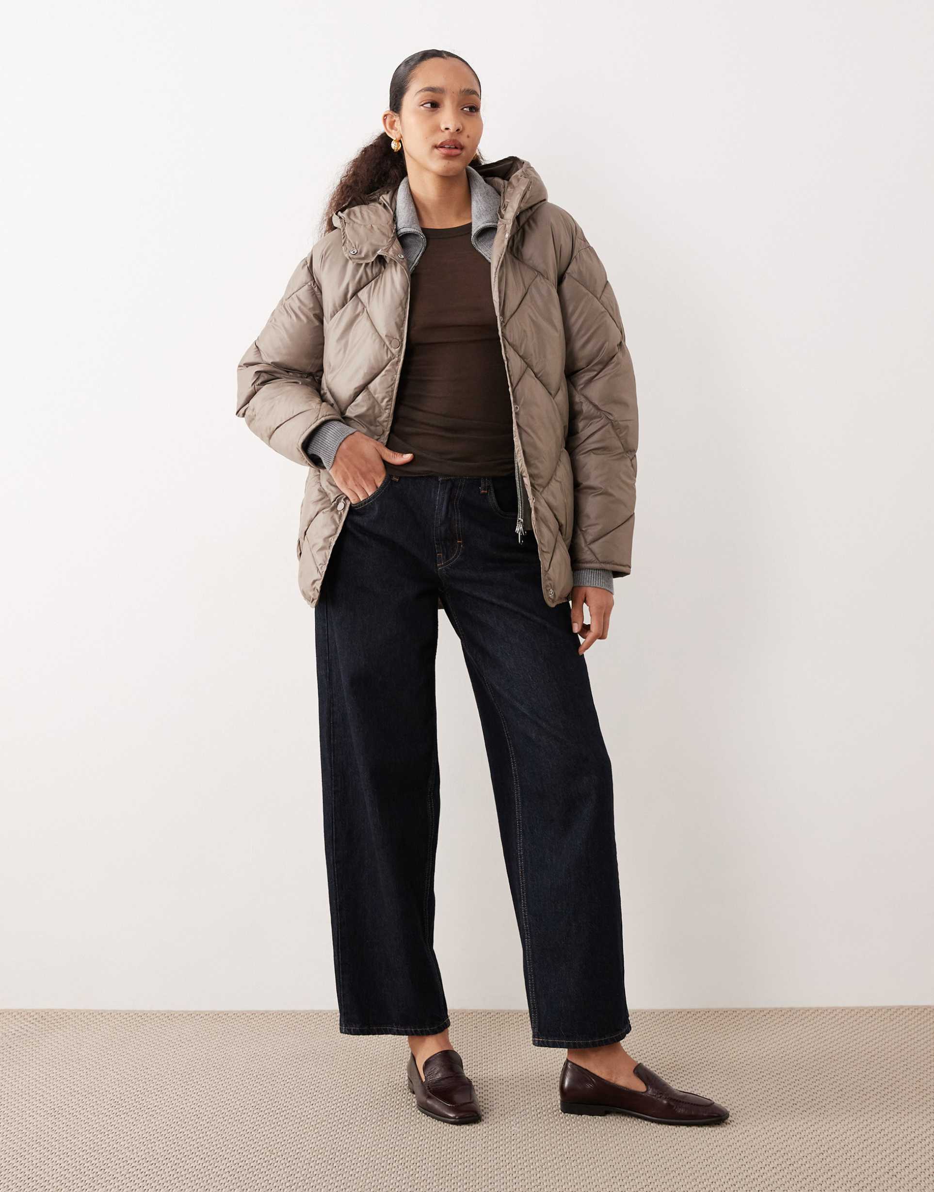 jjxx quilted hooded jacket in olive green