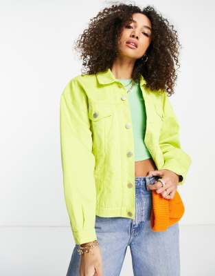 JJXX quilted lining denim jacket in bright lime - ASOS Price Checker