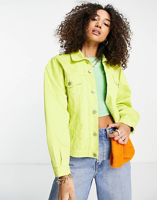 JJXX quilted lining denim jacket in bright lime