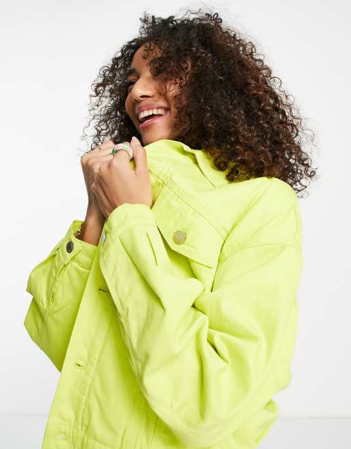 JJXX quilted lining denim jacket in bright lime