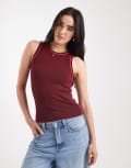 [JJXX] JJXX racer knit singlet top with seam detail in burgundy-Red 14 Cabernet /Barberry
