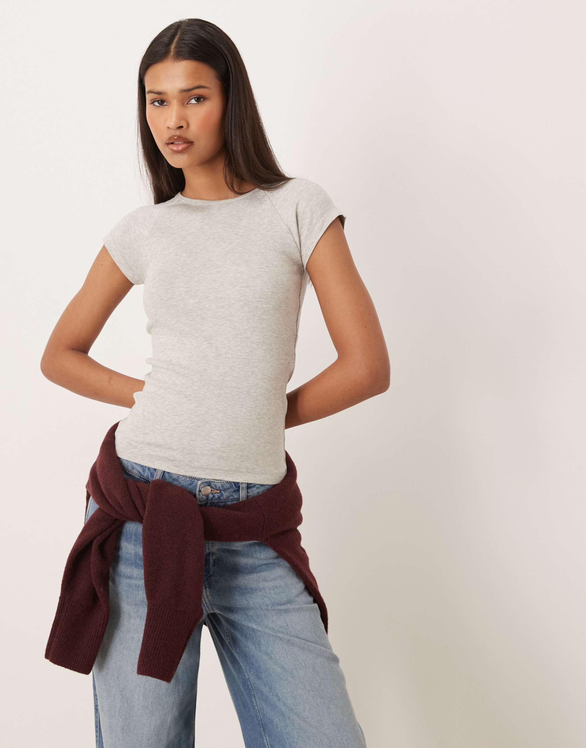 jjxx raglan fitted t-shirt in gray