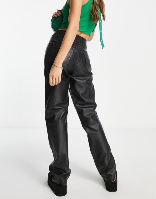 JJXX real leather straight leg pants in black | ASOS