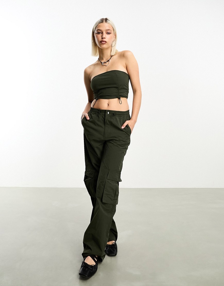 relaxed fit cargo pants in dark khaki - part of a set-Green