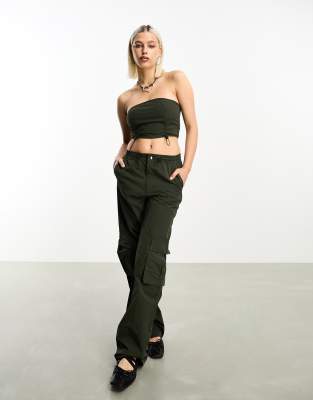 JJXX relaxed fit cargo trousers co-ord in dark khaki - view 1