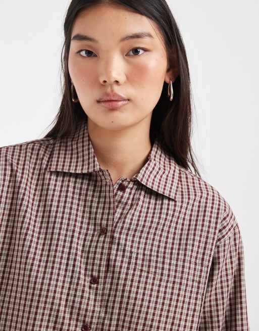 JJXX relaxed fit shirt in chocolate brown plaid, 3 of 4