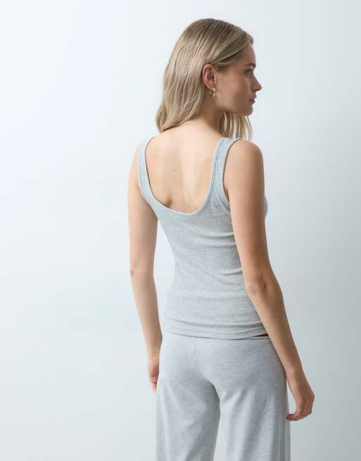 JJXX rib henley vest top in light grey marl, 3 of 4