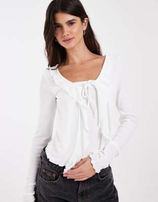 Jjxx Rib Long Sleeve Tie Front Top In White