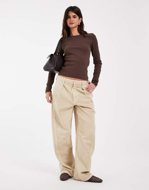JJXX rib long sleeve top in brown, 3 of 4