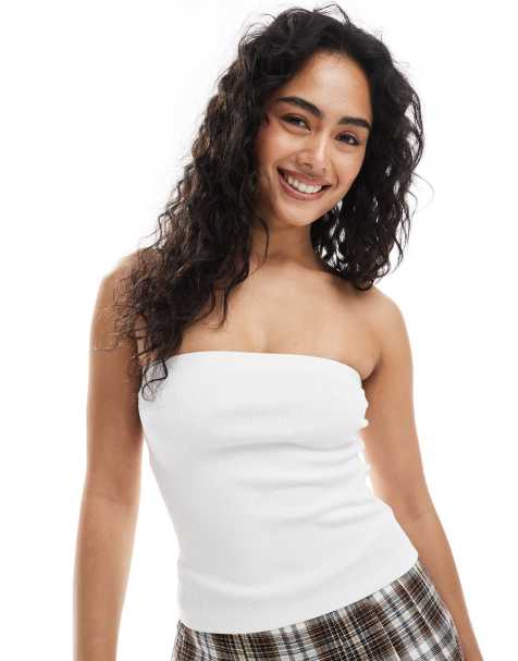 JJXX ribbed bandeau top in white - view 1