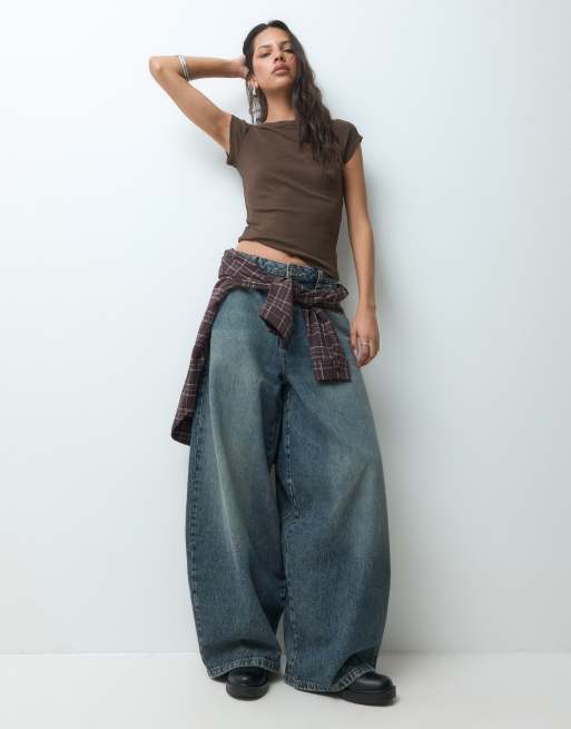 JJXX ribbed boat neck tee in dark brown, 2 of 5