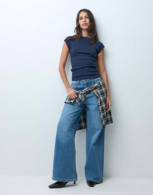 JJXX ribbed boat neck tee in navy, 2 of 4