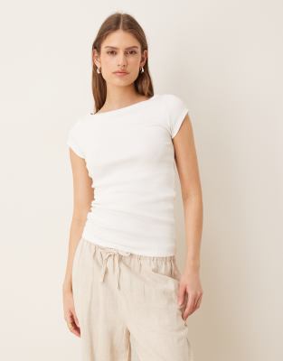 Jjxx Ribbed Boat Neck Tee In White