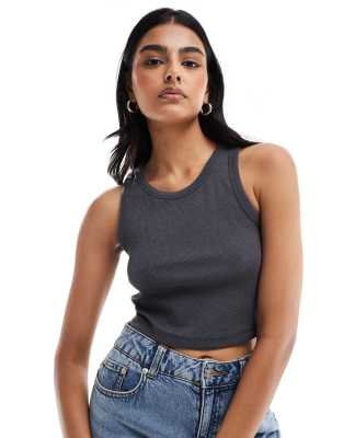 ribbed cropped tank top in dark gray