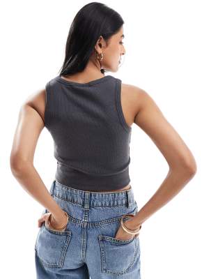 Jjxx Ribbed Racer Back Tank Top In Dark Gray In Gray