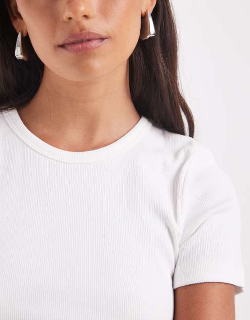 JJXX ribbed fitted tee in white, 3 of 4