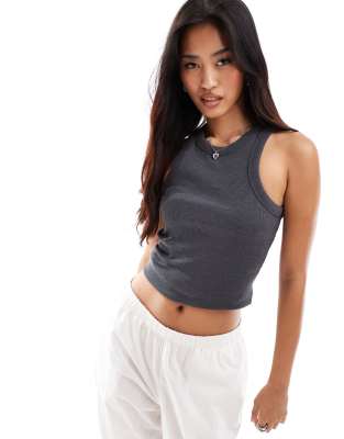 ribbed racer back tank top in dark gray