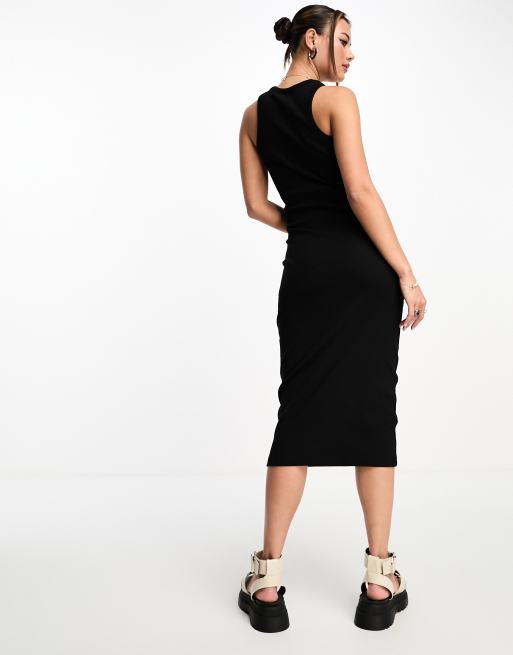 JJXX ribbed racer neck midaxi dress in black, 3 of 4