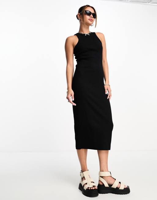 JJXX ribbed racer neck midaxi dress in black, 4 of 4