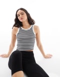 [JJXX] JJXX ribbed singlet in black white stripe 10-12 Bright White