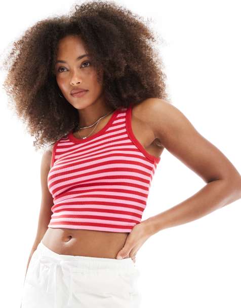 JJXX ribbed singlet in pink red stripe - view 1