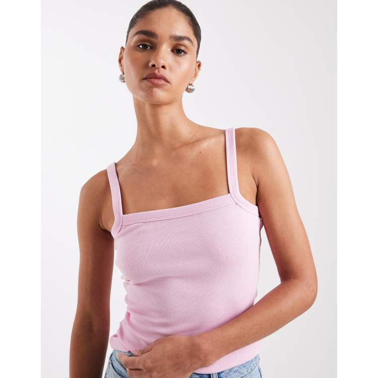 JJXX ribbed square neck tank top in pink | ASOS