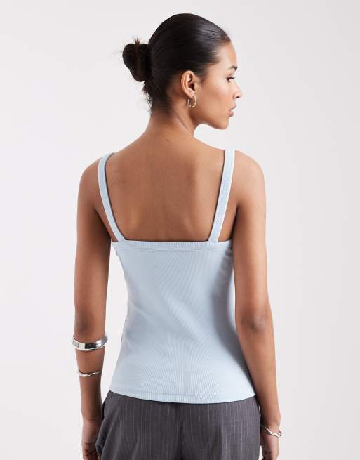 JJXX ribbed square neck vest in blue, 4 of 4