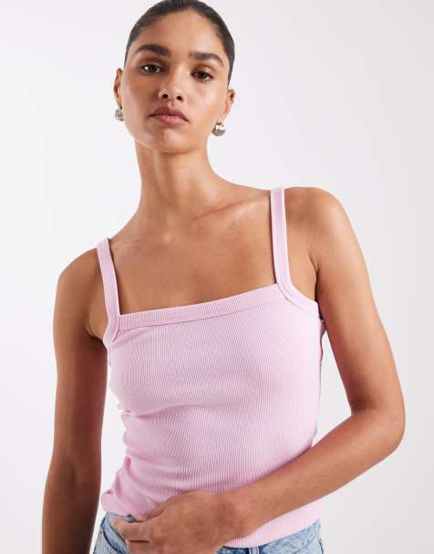 JJXX ribbed square neck vest in PINK - view 1