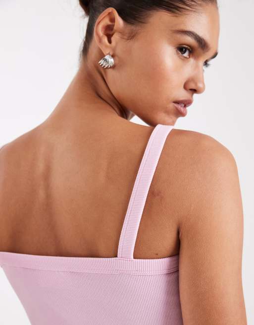 JJXX ribbed square neck vest in PINK, 3 of 4