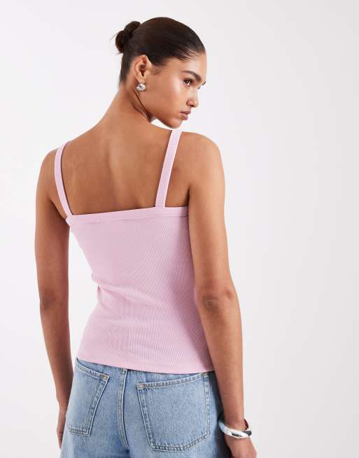 JJXX ribbed square neck vest in PINK, 4 of 4