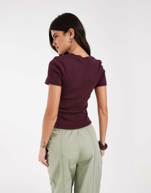 JJXX ribbed T-shirt in deep burgundy, 4 of 4