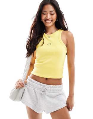 ribbed tank top in yellow with smile embroidery