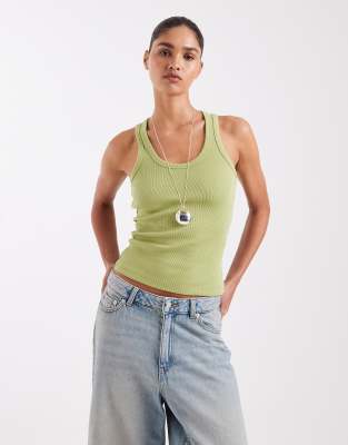 Jjxx Ribbed Tank Top With Scoop Neck In Green