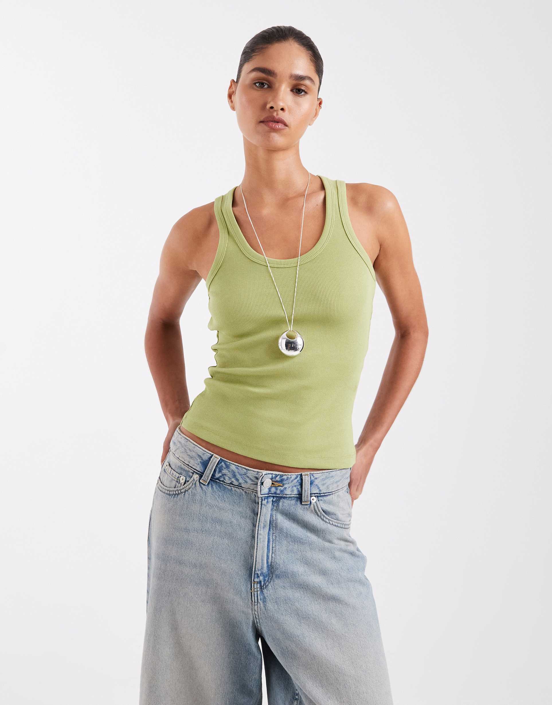 jjxx ribbed tank top with scoop neck in green