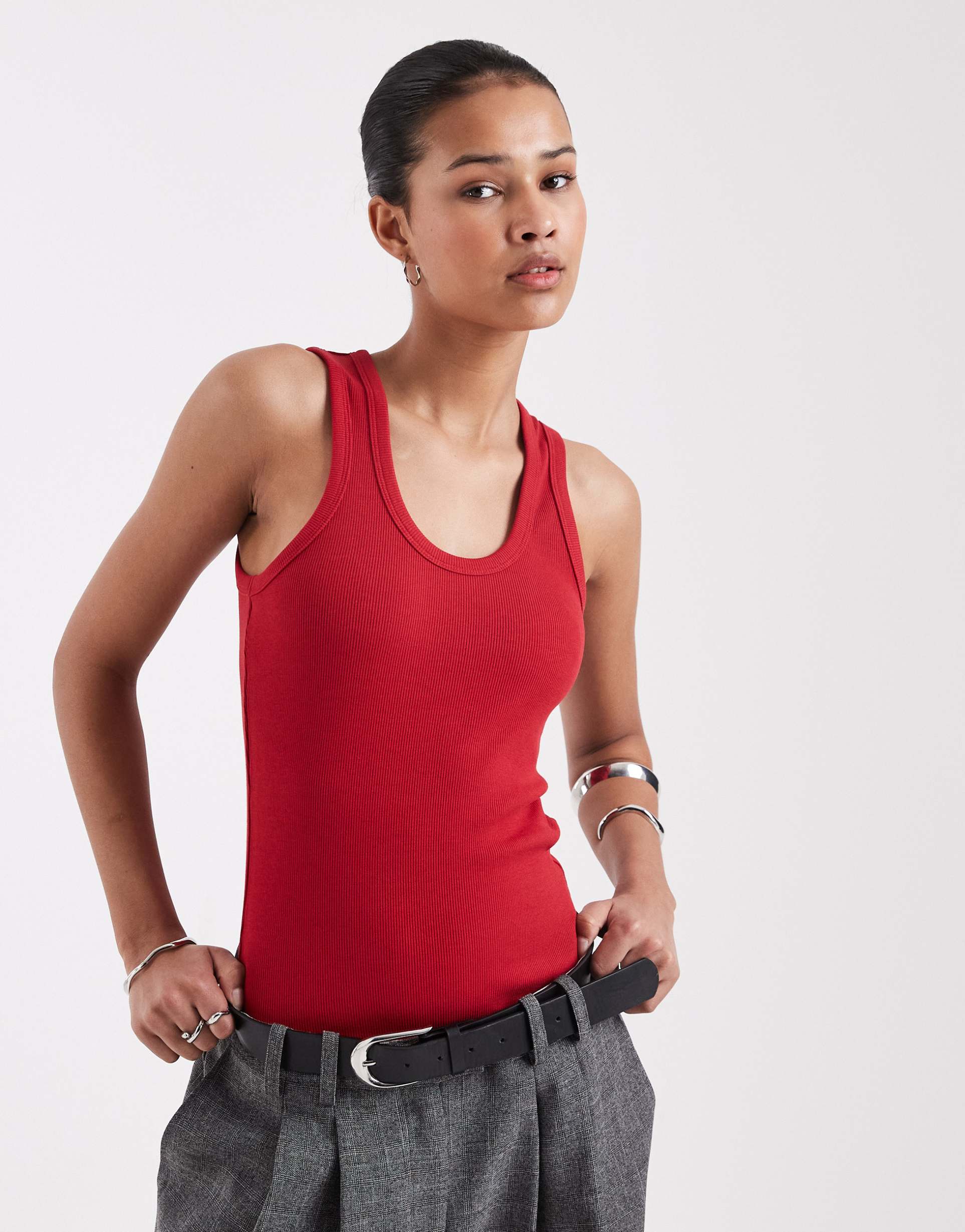 jjxx ribbed tank top with scoop neck in red