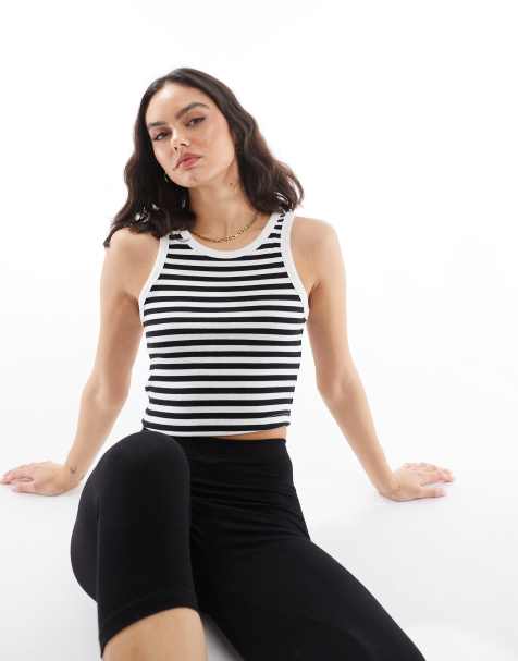 JJXX ribbed vest in black white stripe - view 1
