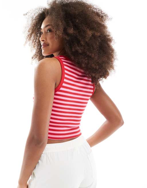 JJXX ribbed vest in pink red stripe, 4 of 4