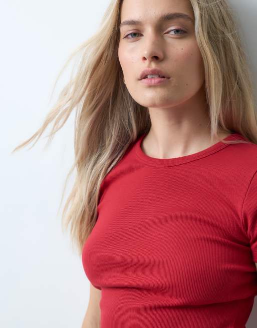 JJXX ribstrikket T-shirt i rød, 4 af 4