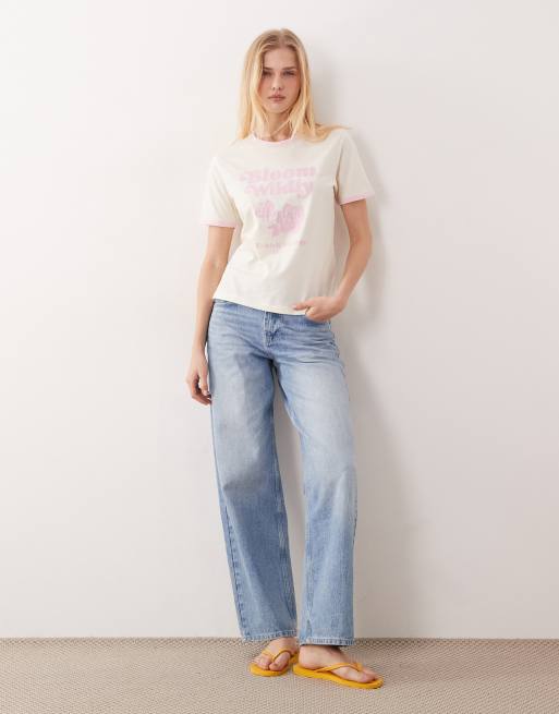 JJXX – Ringer-T-Shirt in Buttergelb mit Print, 3 von 4