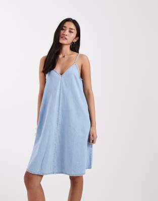 Robe courte en jean à bretelles - Bleu 36