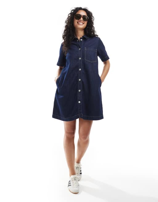 JJXX - Robe courte en jean coupe carrée - Bleu foncé, 2 de 4