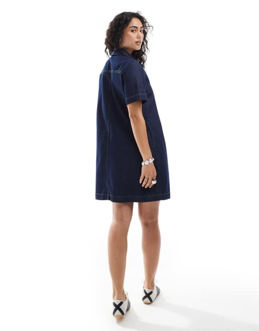 JJXX - Robe courte en jean coupe carrée - Bleu foncé, 4 de 4