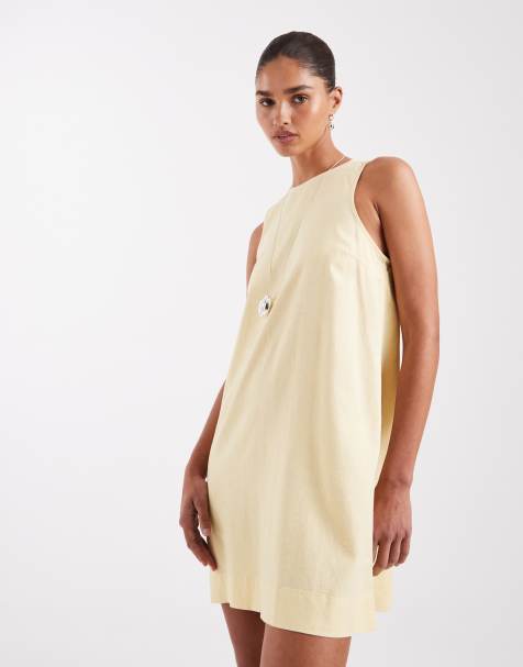 JJXX - Robe courte en lin mélangé - Jaune beurre - view 1