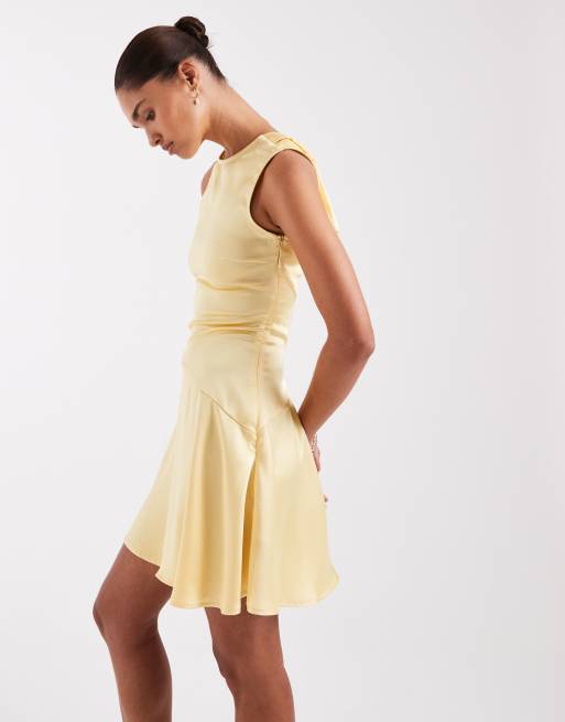 JJXX - Robe courte en satin avec détail noué - Jaune beurre, 3 de 4