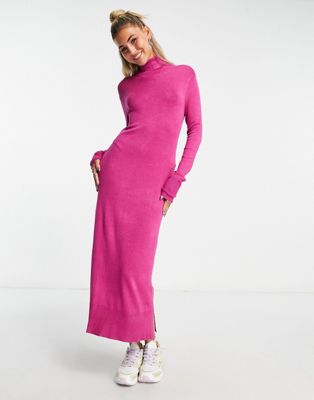 JJXX roll neck maxi jumper dress in bright pink - ASOS Price Checker